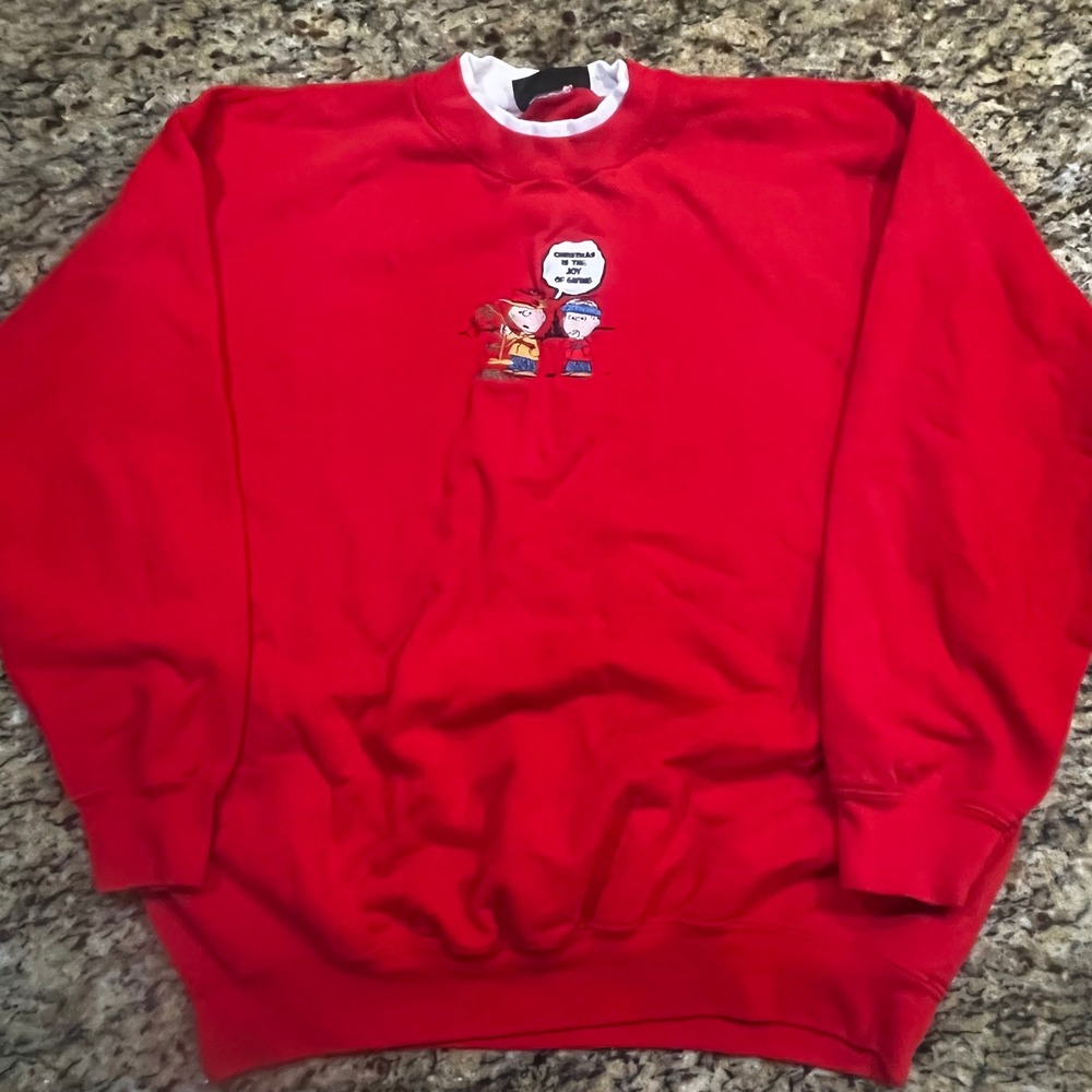 Vintage Peanuts Charlie Brown Christmas Sweatshirt Red Embroidered Crew Neck XL